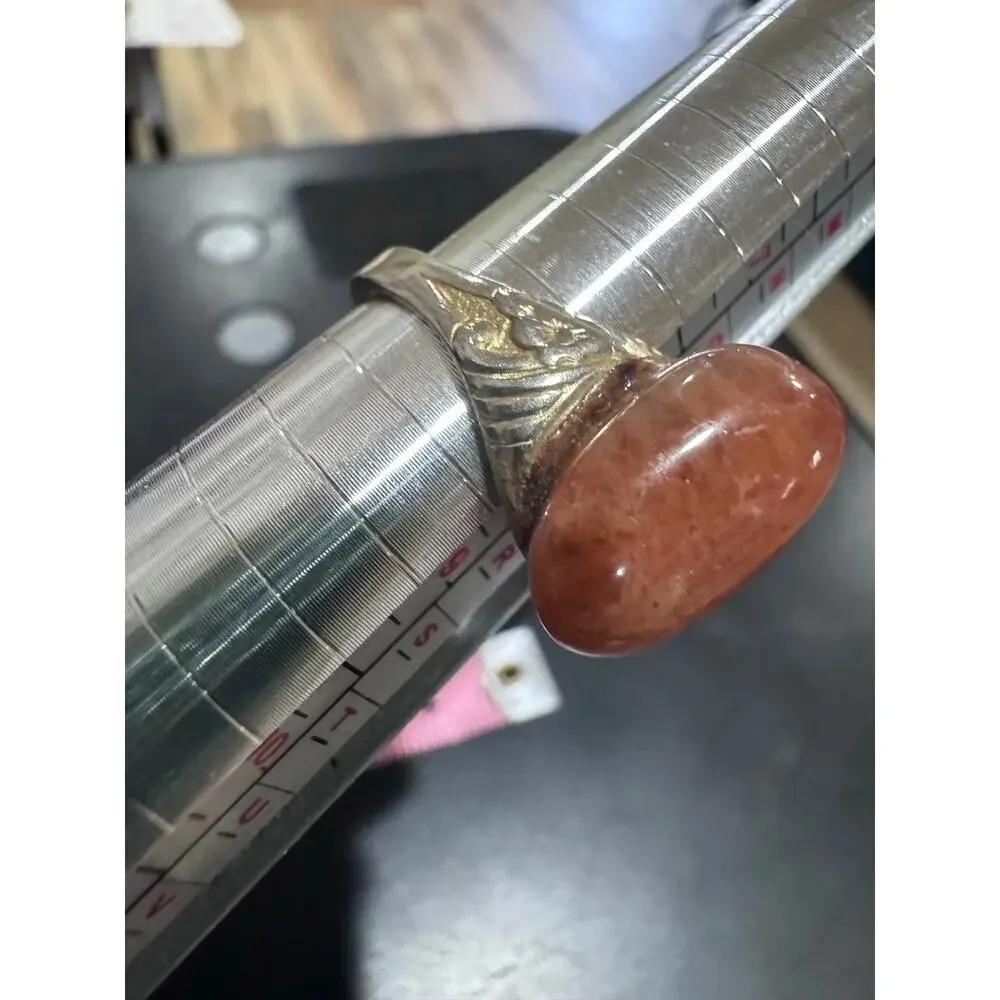 Vintage Adjustable Peach Aventurine Ring | Boho Statement Ring | Floral
